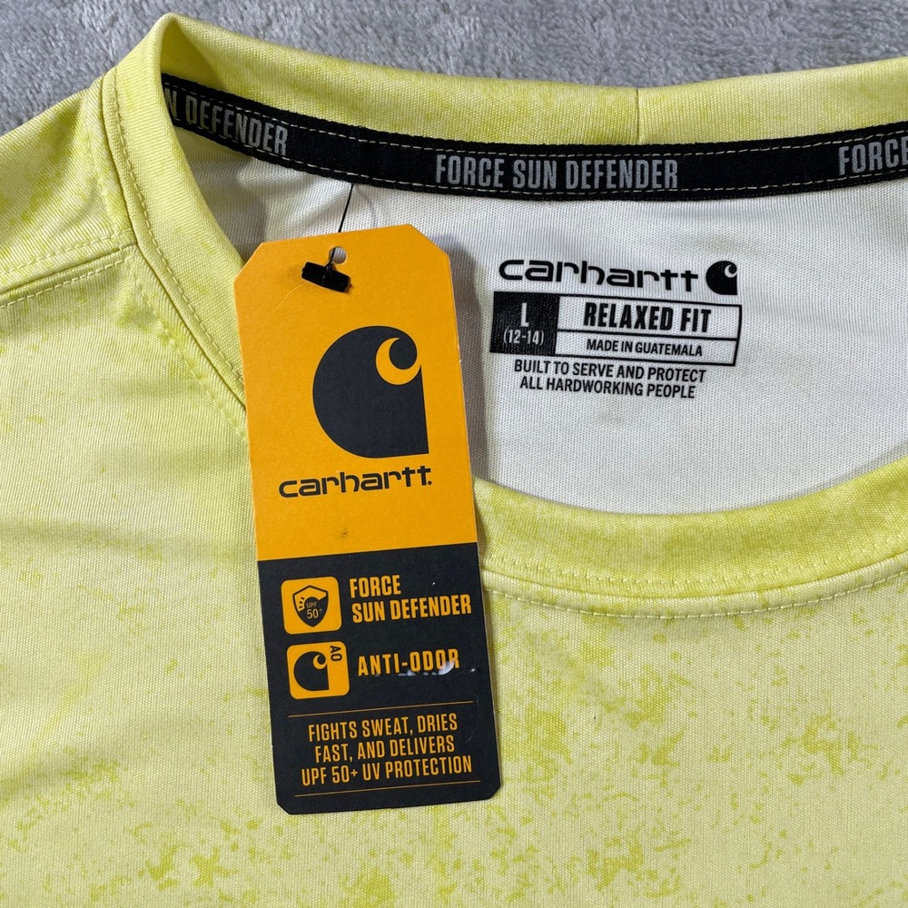 Carhartt Force Sun Defender Shirt Women Large Yellow Acid Wash Long Sleeve Light - Picture 3 of 11